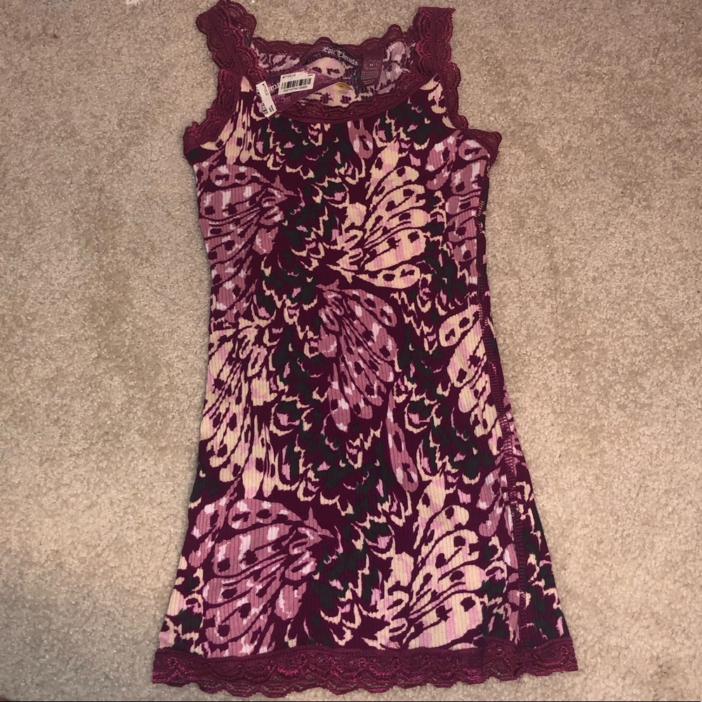 NWT Printed ribbed lace tank top